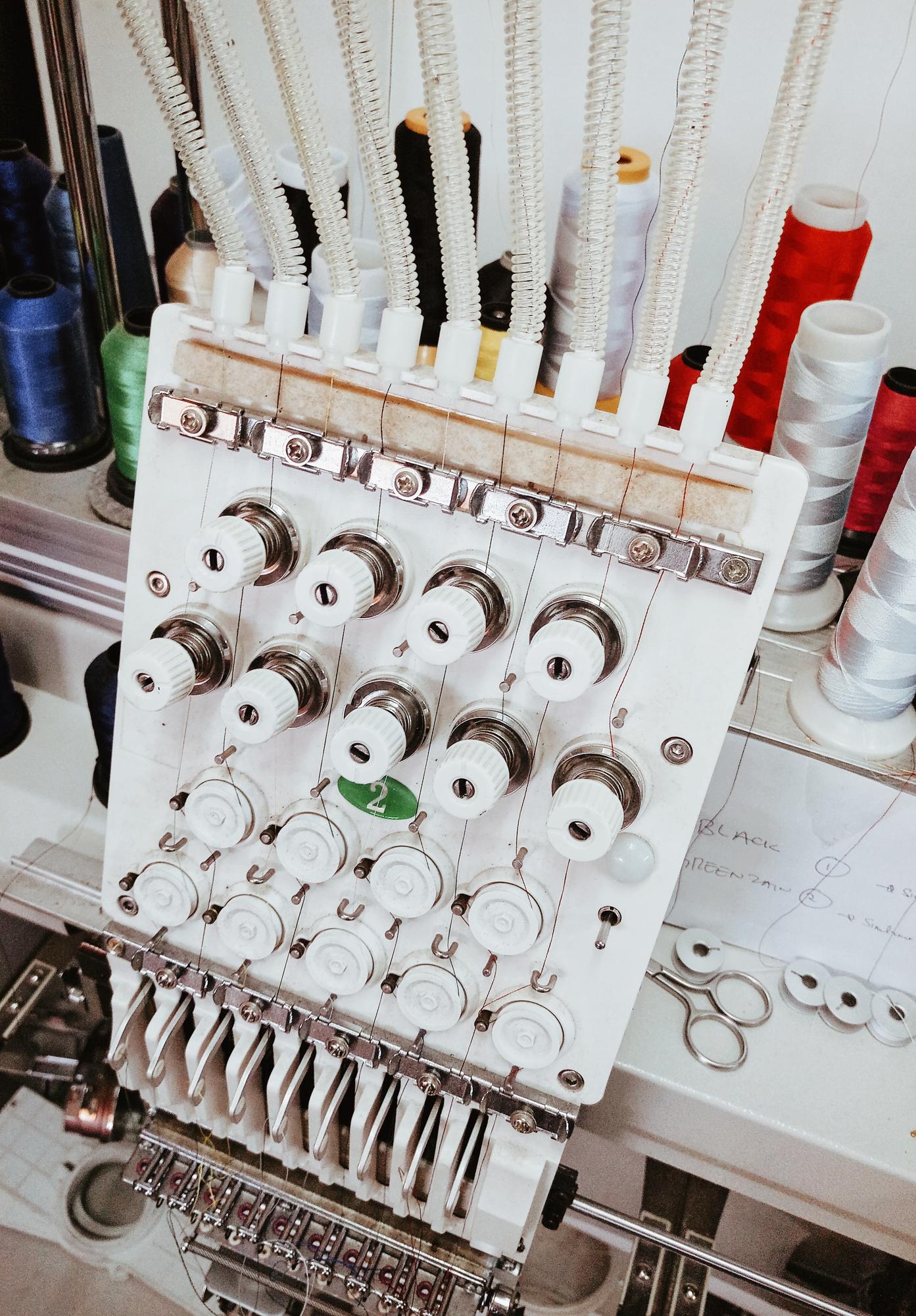 Studio workspace with embroidery machines